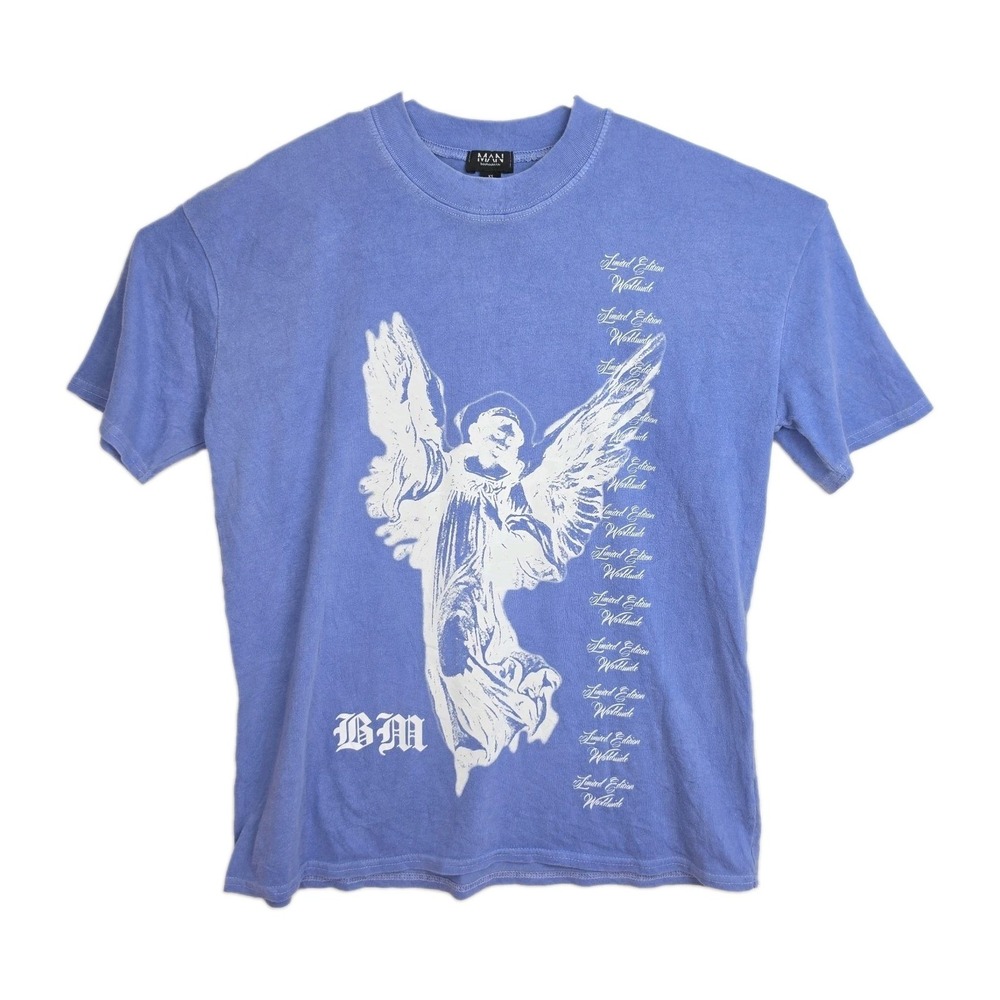 boohooMAN Oversized T-Shirt Men's XS Dusty Blue Renaissance Angel